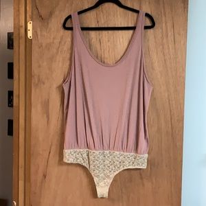 FREE PEOPLE INTIMATELY Pink Cotton & Lace BODYSUIT